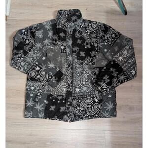 Eighty Eight Paisley Bandana & Fan Leaves Quilted Bomber Jacket Snap Front Sz XL